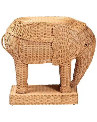 Baxton Studio Elissa Bohemian Rattan Elephant End Table In Brown