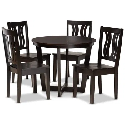 Baxton Studio Elodia Dark Brown Wood 5-piece Dining Table And Chair Set