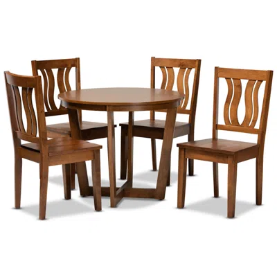 Baxton Studio Elodia Walnut Brown Wood 5-piece Dining Table And Chair Set