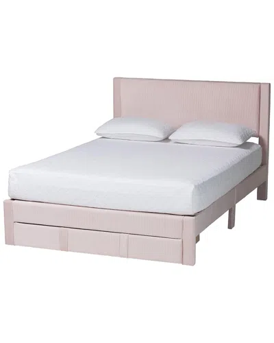 Baxton Studio Elora Modern Pleated Velvet Queen Size Storage Bed In Pink