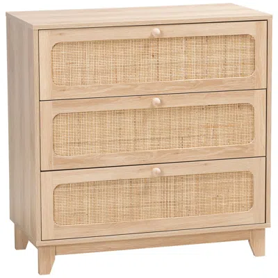 Baxton Studio Elsbeth 31 1/2"w Oak Brown Rattan 3-drawer Storage Cabinet