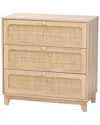 Baxton Studio Elsbeth Japandi Rattan 3-drawer Storage Cabinet