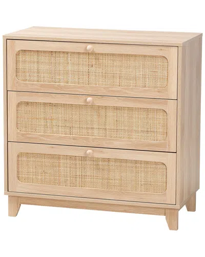 Baxton Studio Elsbeth Japandi Rattan 3-drawer Storage Cabinet In Neutral