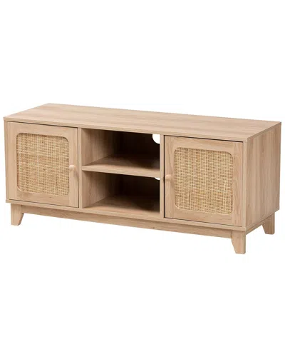 Baxton Studio Elsbeth Mid-century Modern Rattan 2-door Tv Stand In Neutral