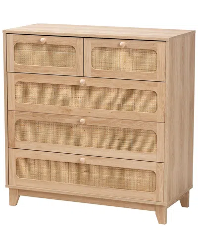 Baxton Studio Elsbeth Mid-century Modern Rattan 5-drawer Storage Cabinet In Brown