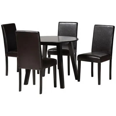 Baxton Studio Emine Brown Faux Leather 5-piece Dining Set In Black