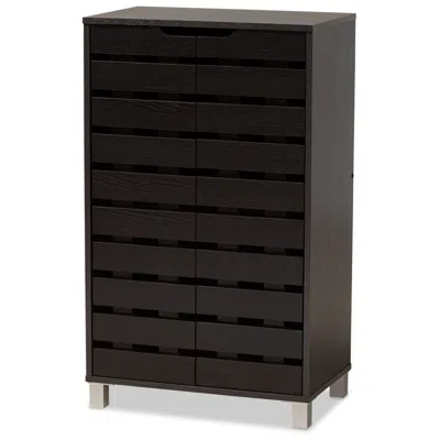 Baxton Studio Ernest 23" Wide Dark Brown Wood 2-door Shoe Storage Cabinet In Black