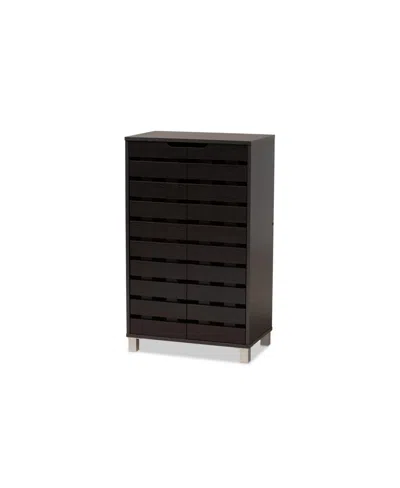 Baxton Studio Ernest Modern And Contemporary 38.4" Finished Wood 2-door Shoe Storage Cabinet In Dark Brown,gray