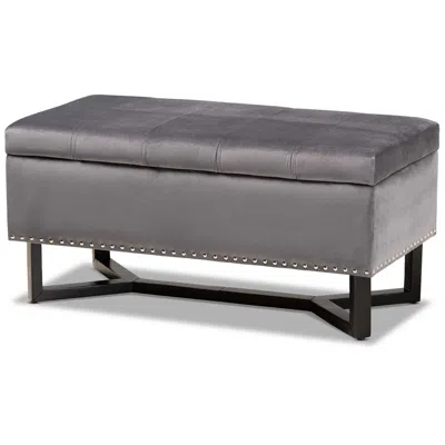 Baxton Studio Esther Gray Velvet Storage Ottoman