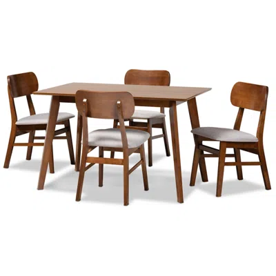 Baxton Studio Euclid Gray Fabric And Walnut Brown 5-piece Dining Table Set