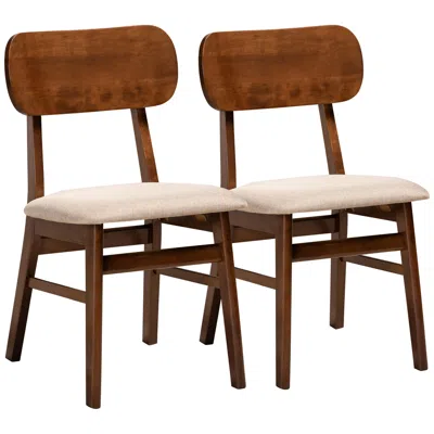 Baxton Studio Euclid Sand Fabric Dining Chairs Set Of 2 In Brown