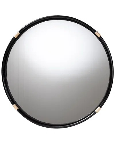 Baxton Studio Fenicia Round Rattan Wall Mirror In Black