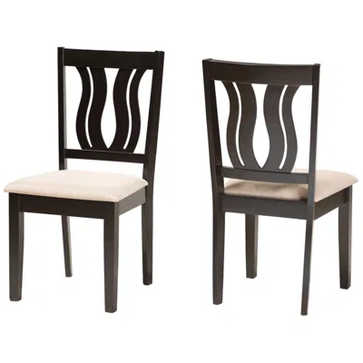 Baxton Studio Fenton Sand Fabric Upholstered Wood 2-piece Dining Chair Set In Brown