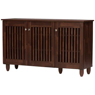 Baxton Studio Fernanda 44 1/2" Wide Oak Brown 3-door Shoe Storage Cabinet