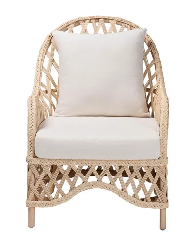 Baxton Studio Florence Bohemian Braided Rattan Arm Chair In White