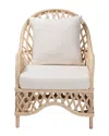 Baxton Studio Florence Bohemian Braided Rattan Arm Chair In White