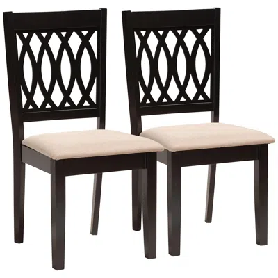 Baxton Studio Florencia Beige Fabric Espresso Wood Dining Chairs Set Of 2 In Black