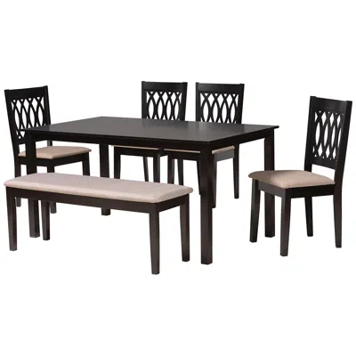 Baxton Studio Florencia Espresso Wood Beige Fabric 6-piece Dining Set In Black
