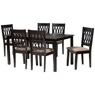 Baxton Studio Florencia Espresso Wood Beige Fabric 7-piece Dining Set In Black