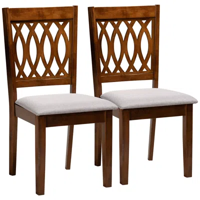 Baxton Studio Florencia Gray Fabric Walnut Wood Dining Chairs Set Of 2 In Brown