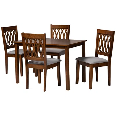 Baxton Studio Florencia Walnut Brown Wood Gray Fabric 5-piece Dining Set