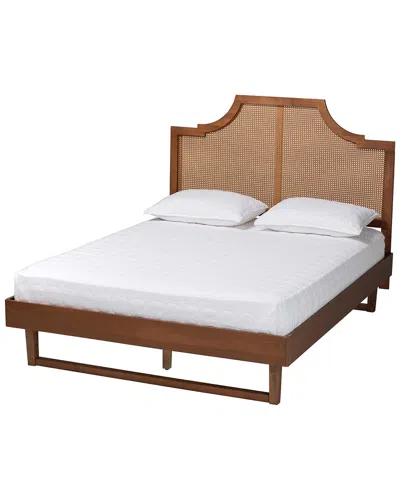 Baxton Studio Francine Mid-century Modern Ash Walnut Woven Rattan Queen Size  Bed In Brown