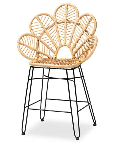 Baxton Studio Garan Rattan And Metal Counter Stool In Brown