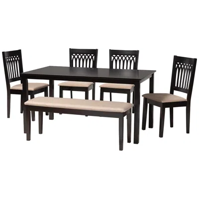 Baxton Studio Genesis Beige Fabric Dark Brown Wood 6-piece Dining Set In Black