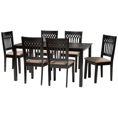 Baxton Studio Genesis Beige Fabric Dark Brown Wood 7-piece Dining Set