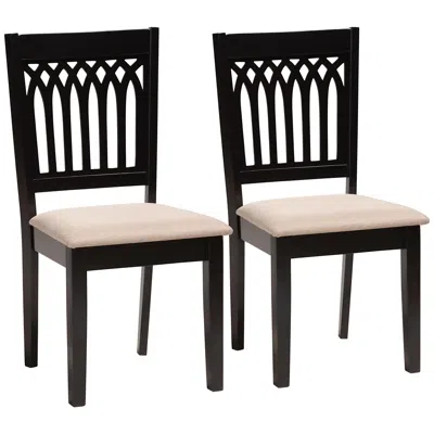 Baxton Studio Genesis Beige Fabric Dark Brown Wood Dining Chairs Set Of 2 In Black