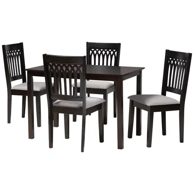 Baxton Studio Genesis Gray Fabric Dark Brown Wood 5-piece Dining Set In Black