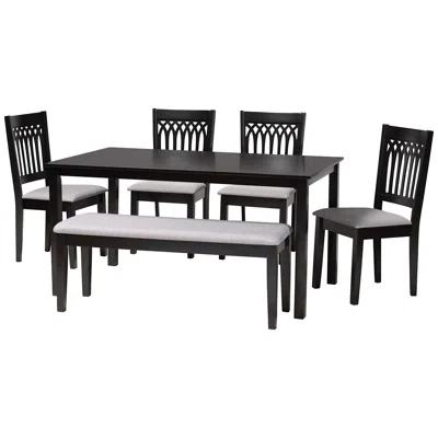 Baxton Studio Genesis Gray Fabric Dark Brown Wood 6-piece Dining Set In Black