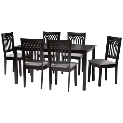 Baxton Studio Genesis Gray Fabric Dark Brown Wood 7-piece Dining Set In Black