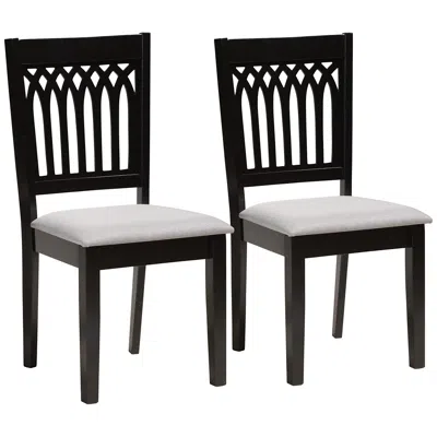 Baxton Studio Genesis Gray Fabric Dark Brown Wood Dining Chairs Set Of 2 In Black