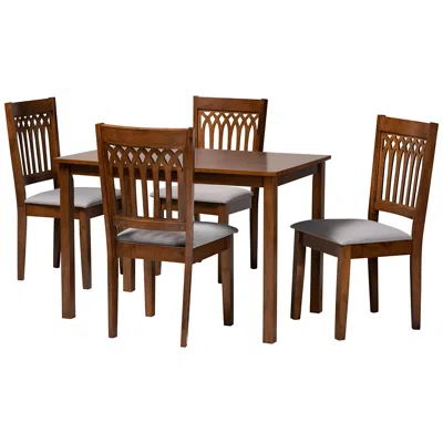 Baxton Studio Genesis Gray Fabric Walnut Brown Wood 5-piece Dining Set