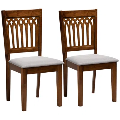Baxton Studio Genesis Gray Fabric Walnut Brown Wood Dining Chairs Set Of 2