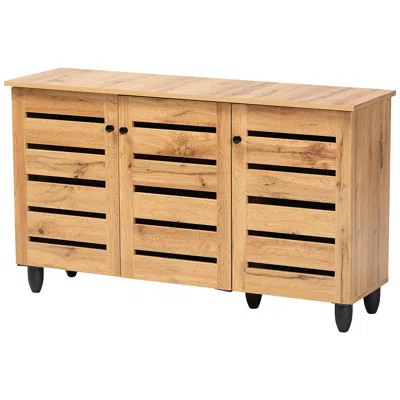 Baxton Studio Gisela 44 1/2"w Oak Brown Wood 3-door Shoe Storage Cabinet