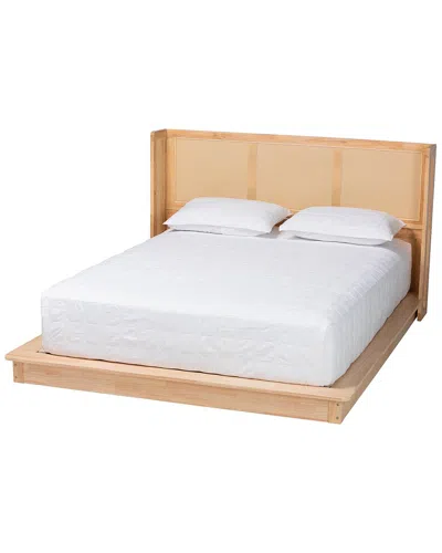 Baxton Studio Glennis Japandi Wood Queen Size Platform Bed With Woven Rattan