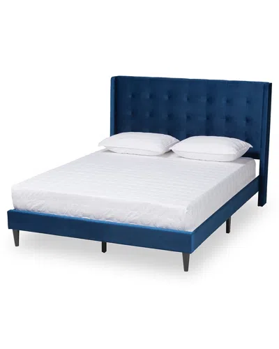Baxton Studio Gothard Modern Contemporary Velvet Upholstered Platform Bed In Blue