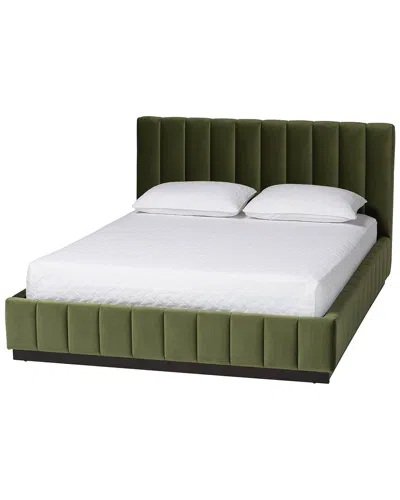 Baxton Studio Granger Velvet Upholstered Platform Bed With Channel Tufted  Headboard In Green
