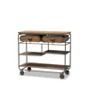Baxton Studio Grant Vintage 41.7" Rustic Industrial Finished Wood And Metal 2-drawer Kitchen Cart In Oak Brown,black