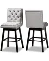 Baxton Studio Gregory Modern Transitional Fabric Upholstered & Wood 2pc Swivel Bar Stool Set