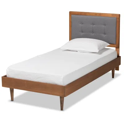 Baxton Studio Greta Dark Gray Fabric Twin Size Platform Bed In Brown