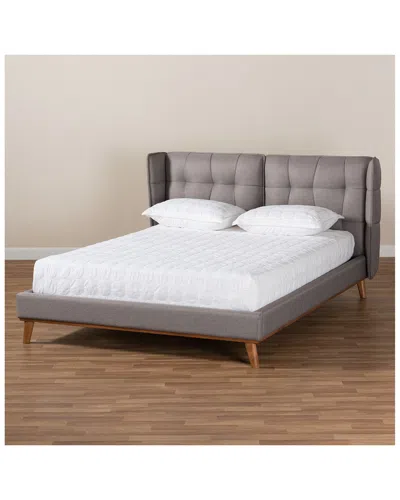 Baxton Studio Gretchen Modern & Contemporary Upholstered & Wood Queen Platform Wingback Bed