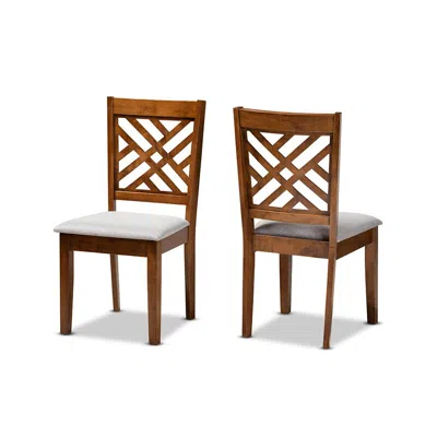 Baxton Studio Caron Modern And Contemporary 2-piece Fabric Upholstered And Wood Dining Chair Set In Gray,walnut Brown