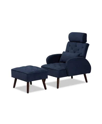 Baxton Studio Haldis Modern And Contemporary Velvet Fabric Upholstered And Walnut Brown Finished Wood 2-piece Recl In Navy Blue,black
