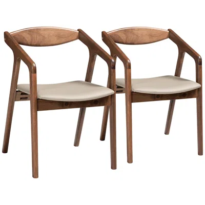 Baxton Studio Harland Gray Faux Leather And Wood Dining Chairs Set Of 2 In Brown