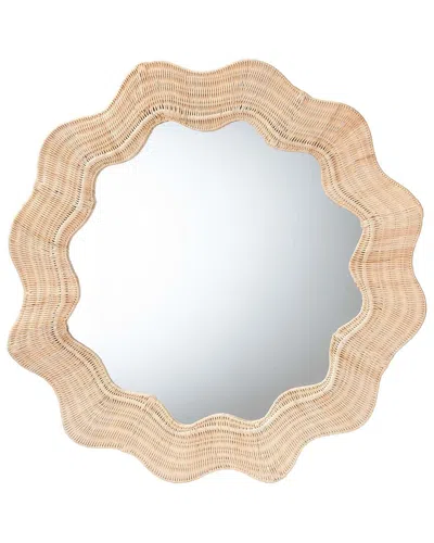 Baxton Studio Hasana Coastal Scalloped Rattan Round Accent Wall Mirror In Brown