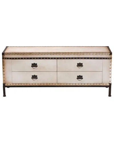 Baxton Studio Heaton Vintage Weathered Canvas 4-drawer Storage Bench In Neutral
