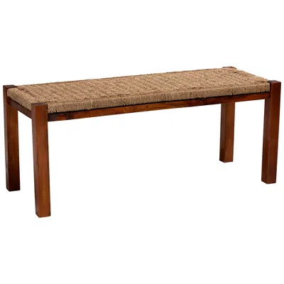 Baxton Studio Hermes Natural Seagrass Walnut Brown Wood Rectangular Bench